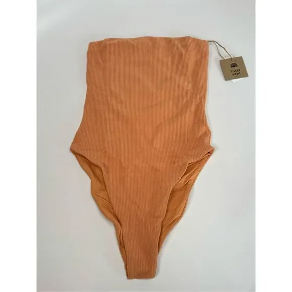 Free People x Toast Swim Dusty Coral Sea Tube One Piece Ribbed Swimsuit XS